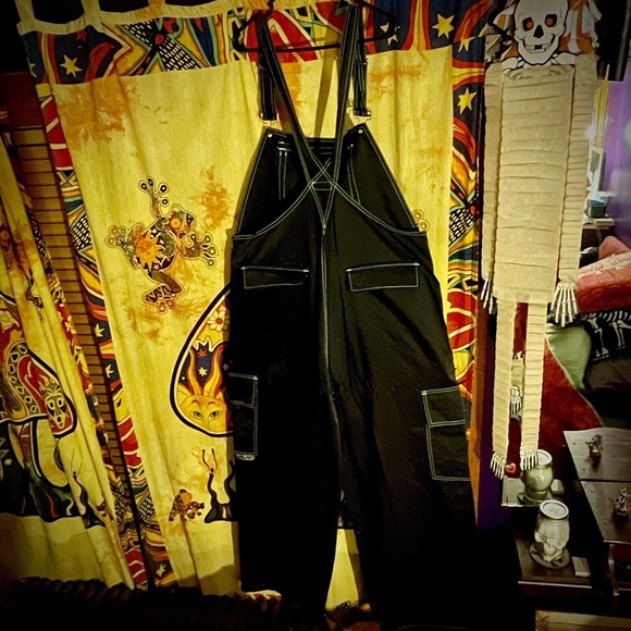 SUPER RARE Vintage Macgear 90s Rave Overalls - Black With Green Stitching Unisex - Picture 11 of 15